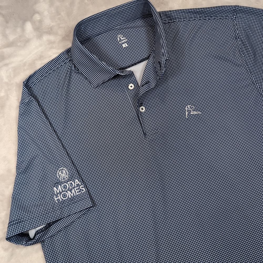 Rhoback Polo Shirt Mens XL Blue Houndstooth Performance Golf Moda Homes Preppy